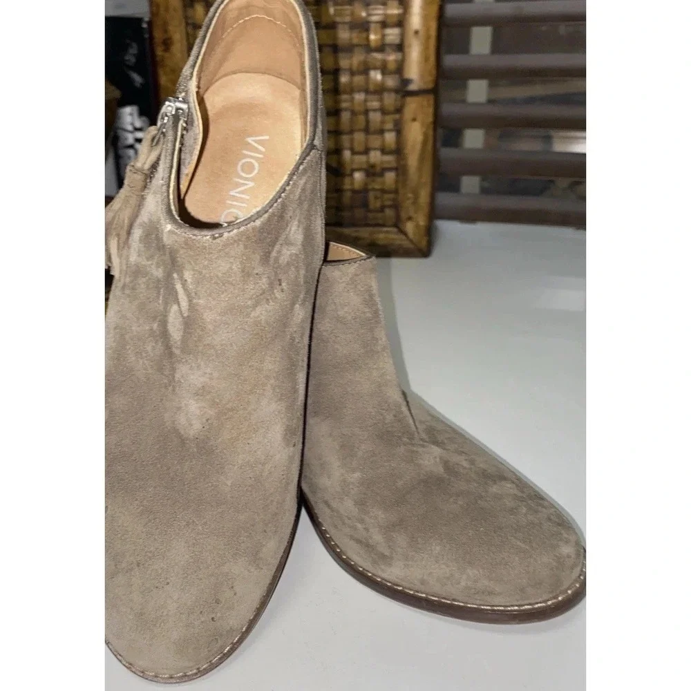 Vionic Serena Brown Suede Tassel Block Heel Ankle‎ Boots Orthotic Size 6
